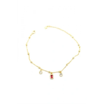 Renkli Taşlı Halhal - Kırmızı