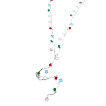 Renkli Taşlı Y Kolye - Gümüş
