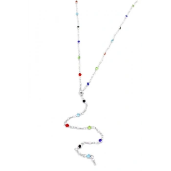Renkli Taşlı Y Kolye - Gümüş
