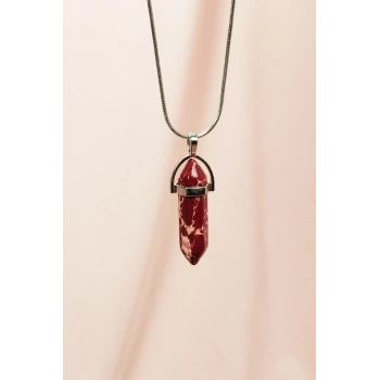 Rodokrozit Doğal Taşı Zincirli El Yapımı Tasarımlı Kolye Uç: 3,5 cm Zincir: 20 cm Kutulu