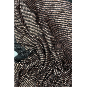 Sakallı Çizgili Pullu Kumaş  Pullu Payet Kumaş Abiye Nişan Düğün Siyah Bakır