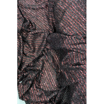 Sakallı Çizgili Pullu Kumaş  Pullu Payet Kumaş Abiye Nişan Düğün Siyah Bordo