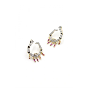 Sallantılı Taşlı Küpe - Kırmızı