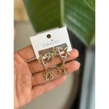 Sallantılı Yıldız Küpe - Altın