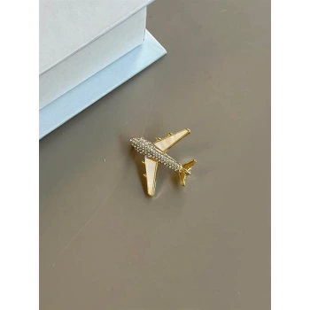 Sedefli Uçak Broş - Altın