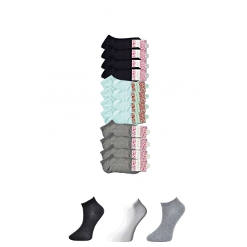 Siyah Gri ve Beyaz Kadın Bilek Çorap 12 çift