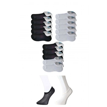 Siyah ve Beyaz Erkek Görünmez Çorap 15 çift