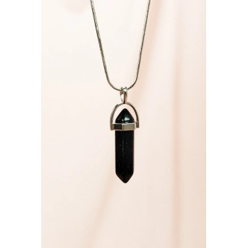 Siyah Yıldız Taşı Doğal Taşı Zincirli El Yapımı Tasarımlı Kolye Uç: 3,5 cm Zincir: 20 cm Kutulu