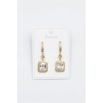 Taşlı Baget Küpe - Altın