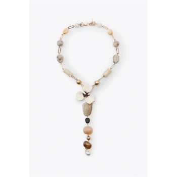 Taşlı Çiçek Kolye - Altın