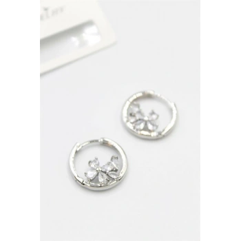 Taşlı Çiçek Küpe - Gümüş