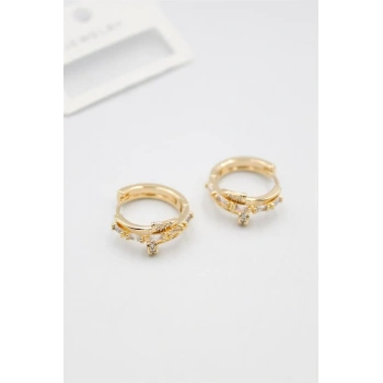 Taşlı Çivi Küpe - Altın