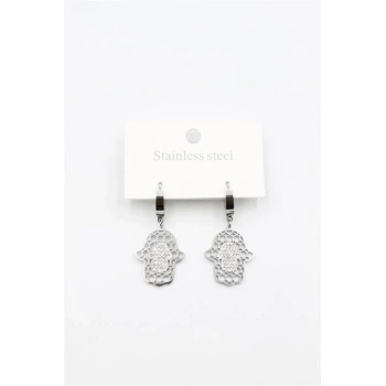 Taşlı Fatıma Eli Küpe - Gümüş