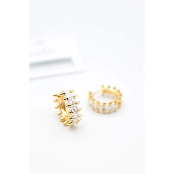 Taşlı Halka Küpe - Altın