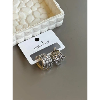 Taşlı Halka Küpe - Altın