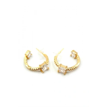 Taşlı Halka Küpe - Altın