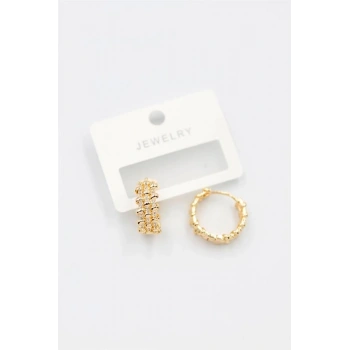 Taşlı Halka Küpe - Altın