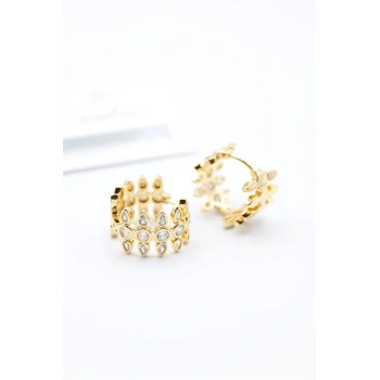 Taşlı Halka Küpe - Altın