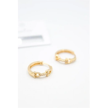 Taşlı Halka Küpe - Altın