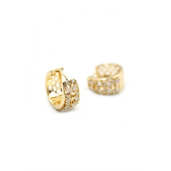 Taşlı Halka Küpe - Altın