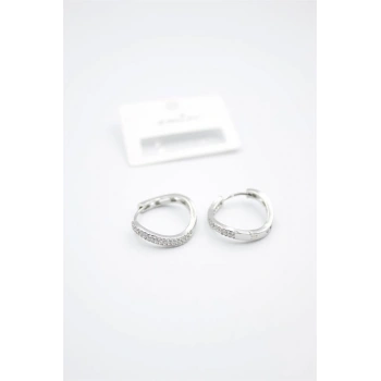 Taşlı Halka Küpe - Gümüş