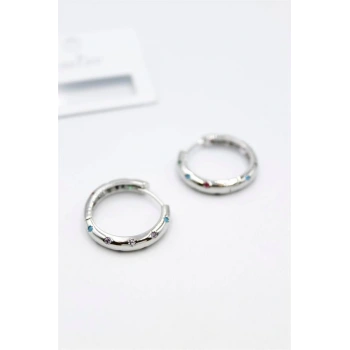 Taşlı Halka Küpe - Gümüş