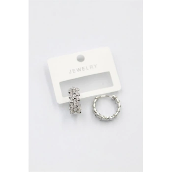 Taşlı Halka Küpe - Gümüş