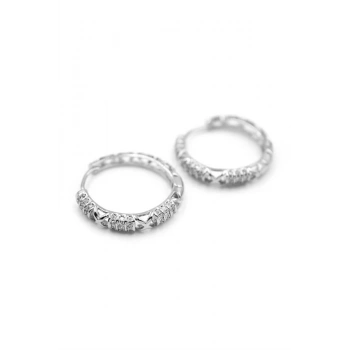 Taşlı Halka Küpe - Gümüş