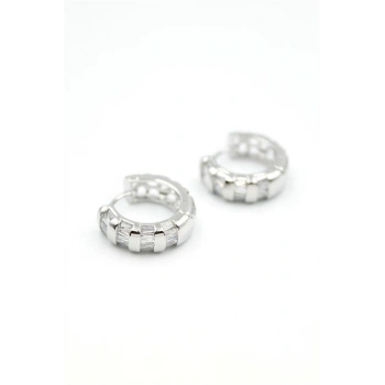 Taşlı Halka Küpe - Gümüş