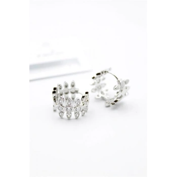 Taşlı Halka Küpe - Gümüş