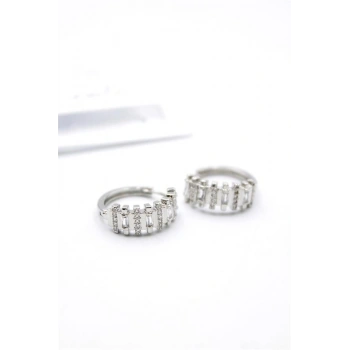 Taşlı Halka Küpe - Gümüş