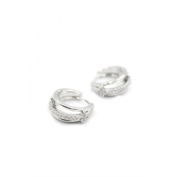 Taşlı Halka Küpe - Gümüş