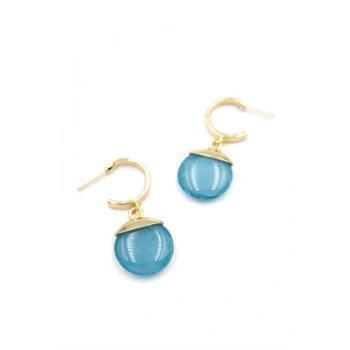 Taşlı Halkalı Küpe - Turkuaz