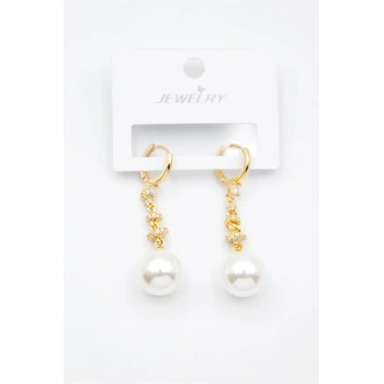 Taşlı İnci Küpe - Altın