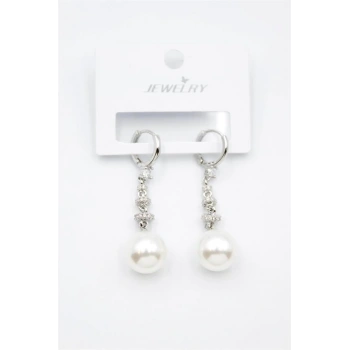 Taşlı İnci Küpe - Gümüş