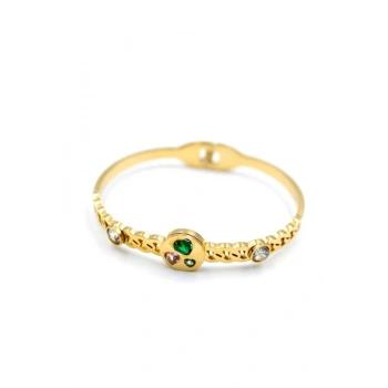 Taşlı Kalp Bilezik - Altın