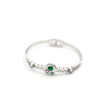 Taşlı Kalp Bilezik - Gümüş