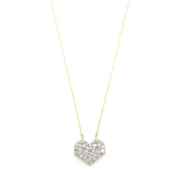 Taşlı Kalp Kolye - Altın