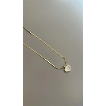 Taşlı Kalp Kolye - Altın