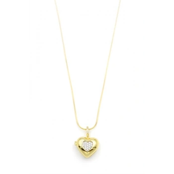 Taşlı Kalp Kolye - Altın