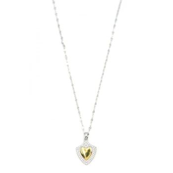 Taşlı Kalp Kolye - Gümüş