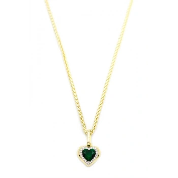 Taşlı Kalp Kolye - Yeşil
