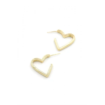 Taşlı Kalp Küpe - 14K Altın
