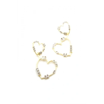 Taşlı Kalp Küpe - Altın