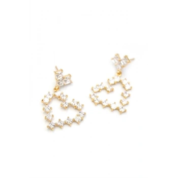 Taşlı Kalp Küpe - Altın