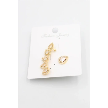 Taşlı Kıkırdak Küpe - Altın