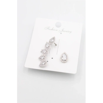 Taşlı Kıkırdak Küpe - Gümüş