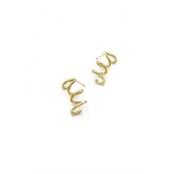 Taşlı Kıvrımlı Küpe - Altın