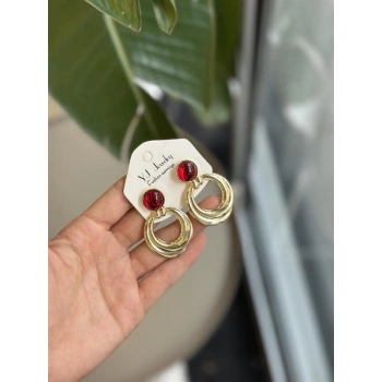 Taşlı Küpe - Bordo