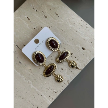 Taşlı Küpe - Kahverengi